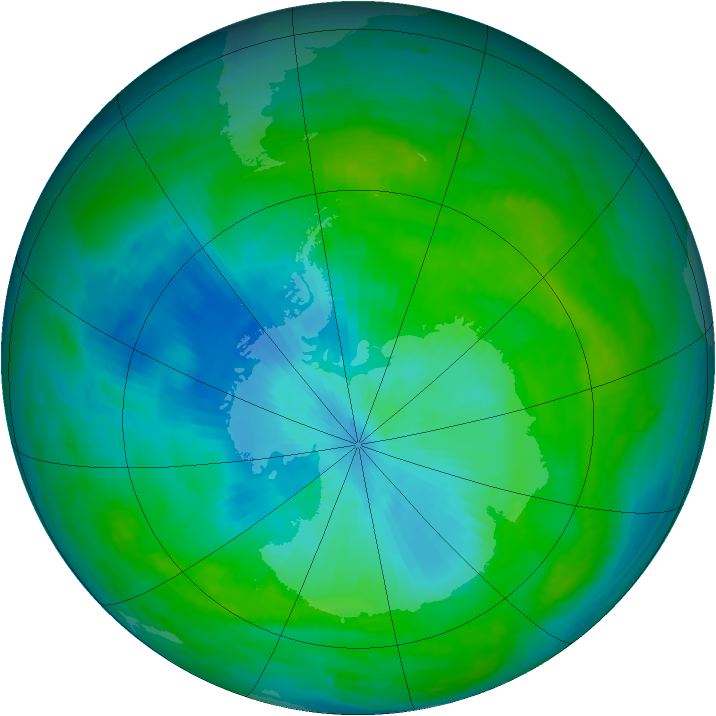 Antarctic ozone map for 16 February 1992